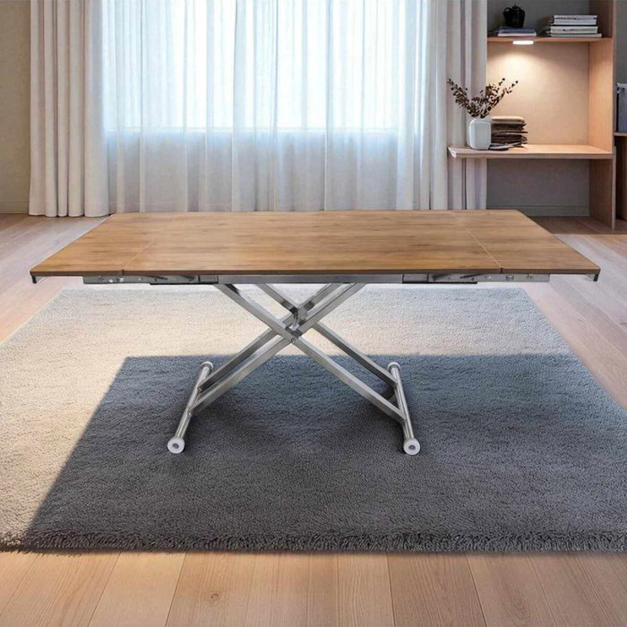 Hanah Home Mesa de Comedor Extensible Nogal y Cromo